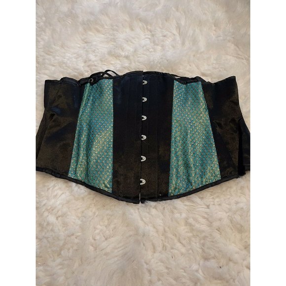 Marvelous Mayhem Laceup Corset Underbust Green with Gold Polka Dot - Picture 1 of 6